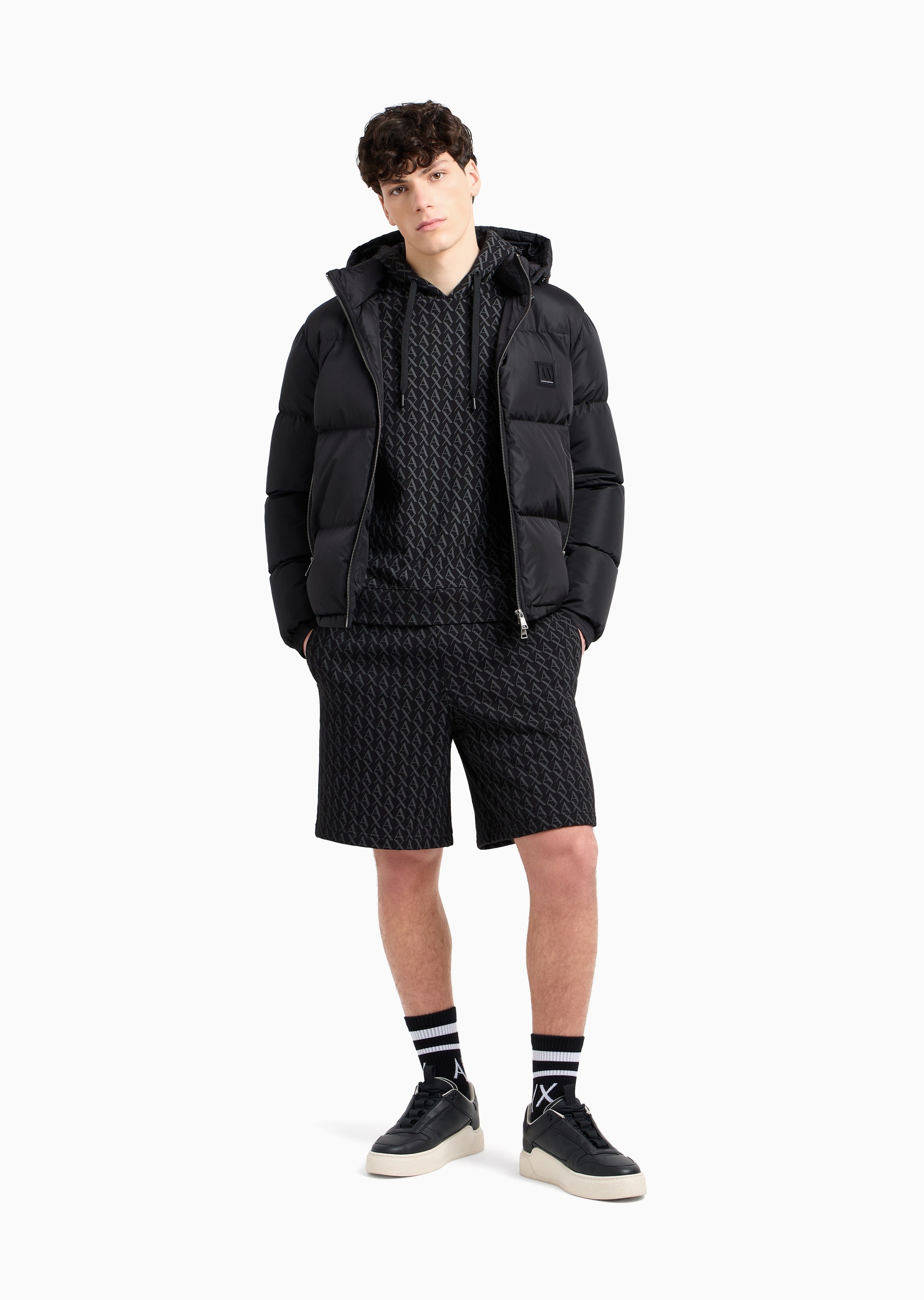 ARMANI EXCHANGE 男士连帽套头宽松印花情侣运动风卫衣