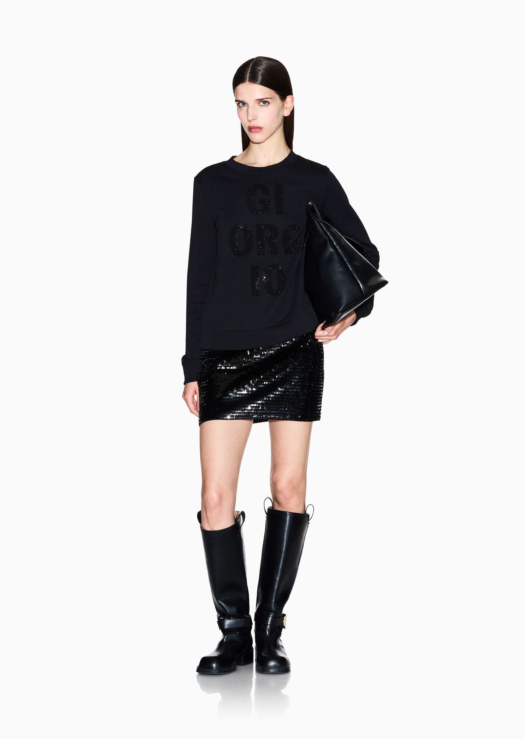 ARMANI EXCHANGE 女士套头纯棉合身水钻运动风圆领卫衣