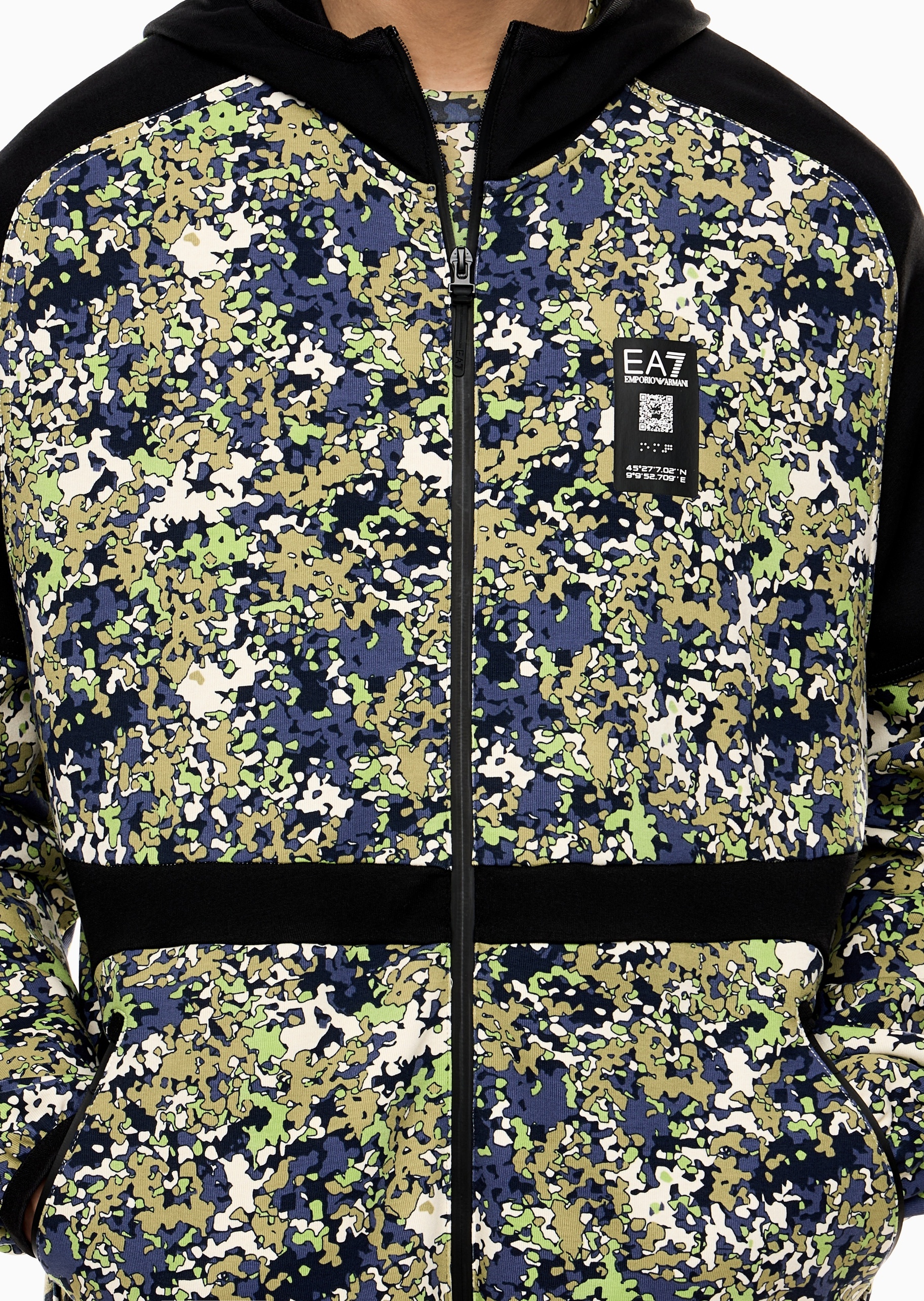 EA7 男士宽松拉链开衫连帽卫衣夹克外套