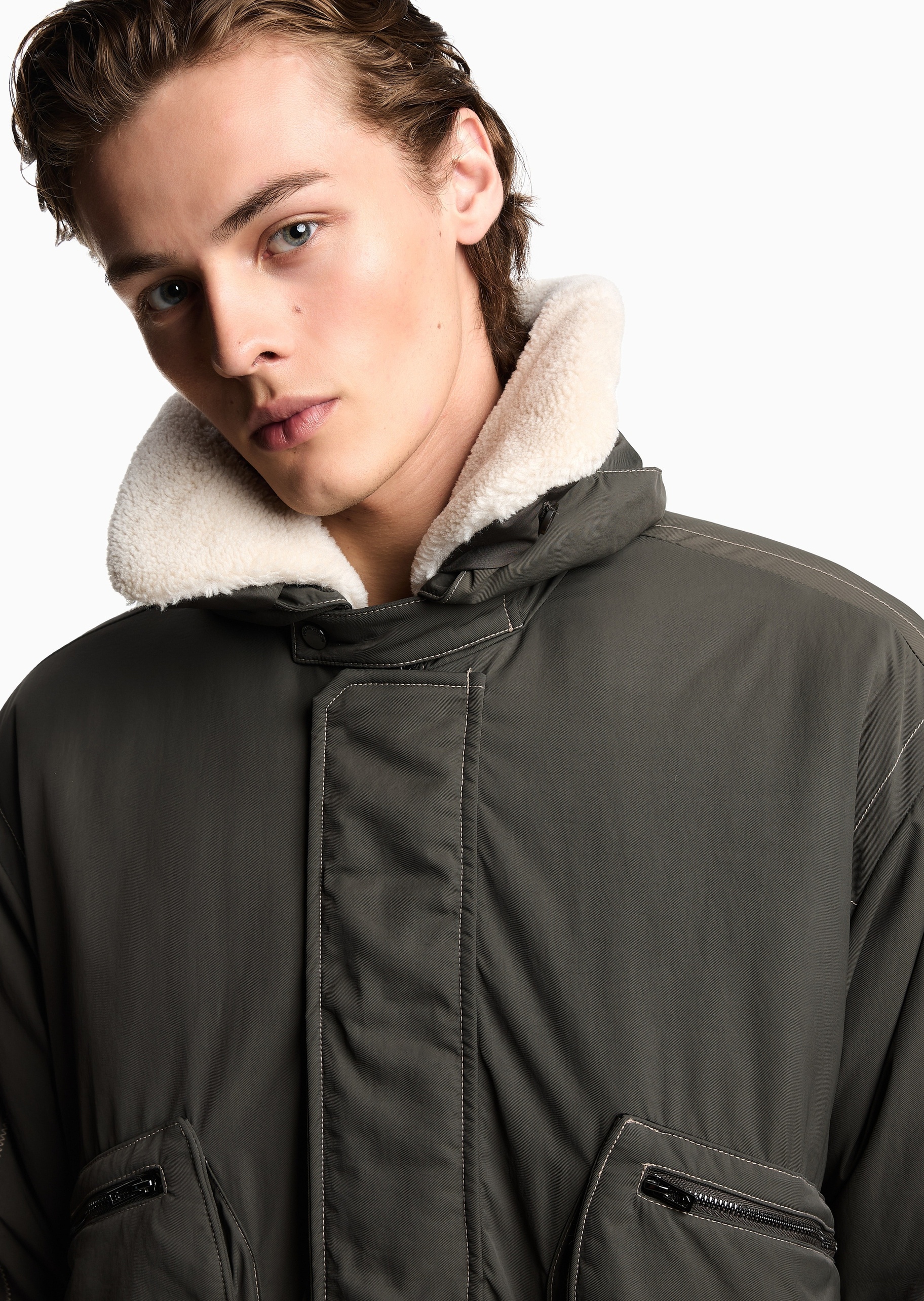 Emporio Armani 男士翻领直身飞行工装夹克棉服外套
