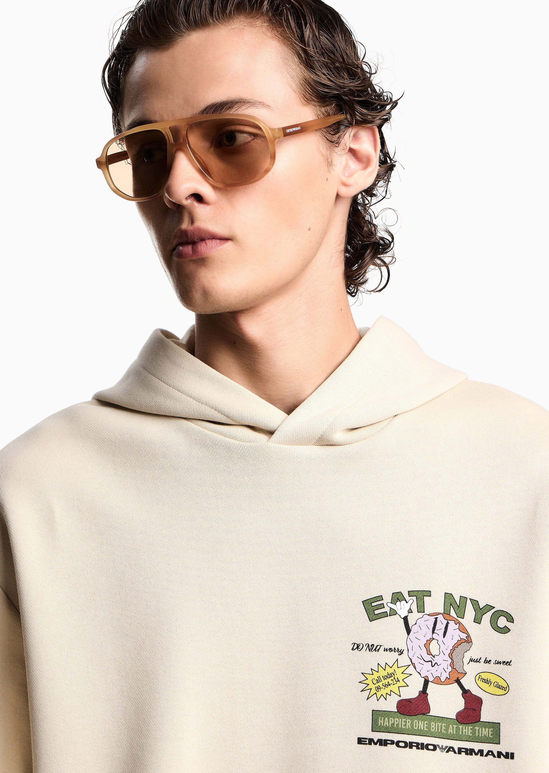 Emporio Armani 男士休闲运动复古印花套头连帽卫衣