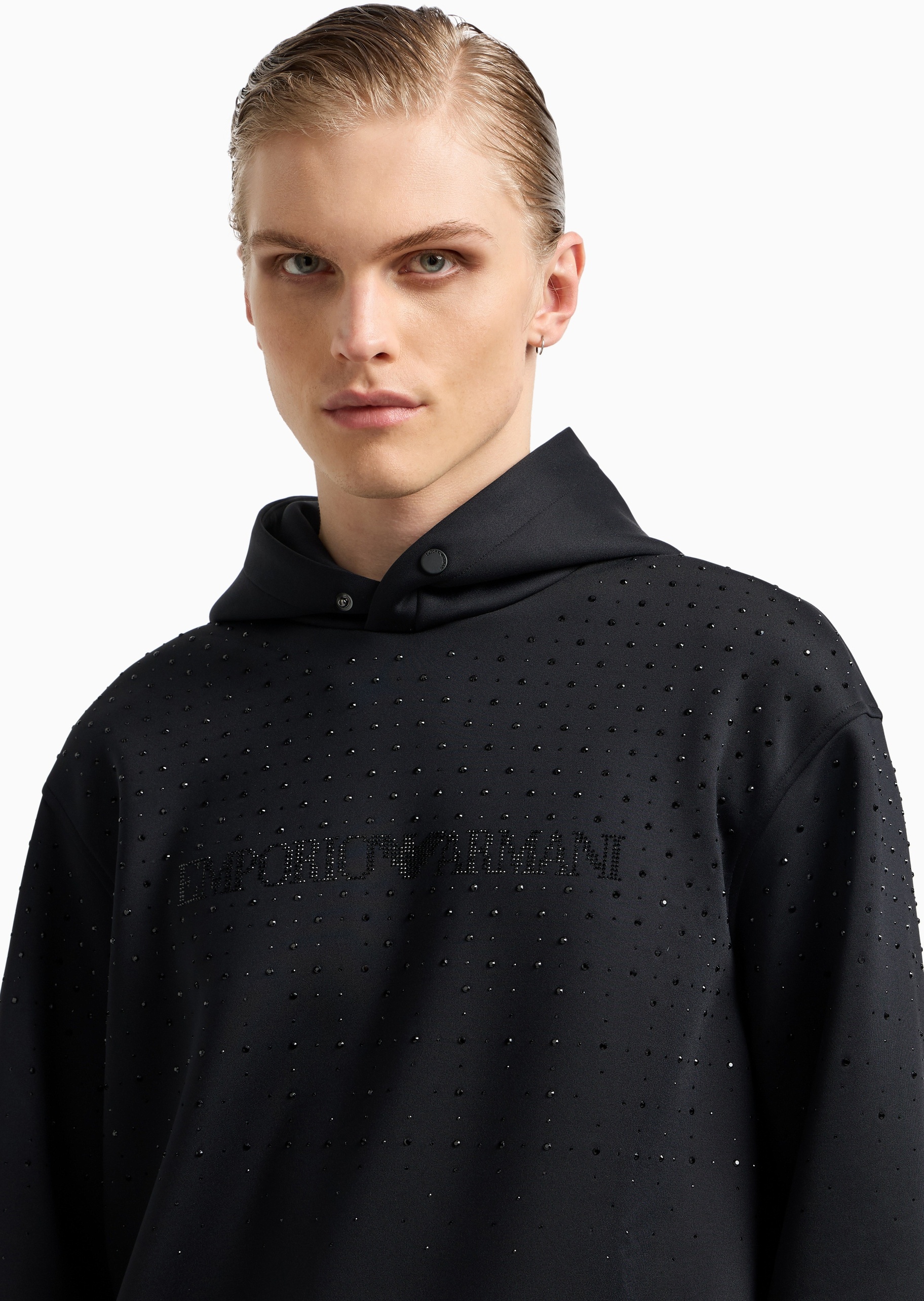 Emporio Armani 男士水钻落肩商务休闲重磅套头连帽卫衣