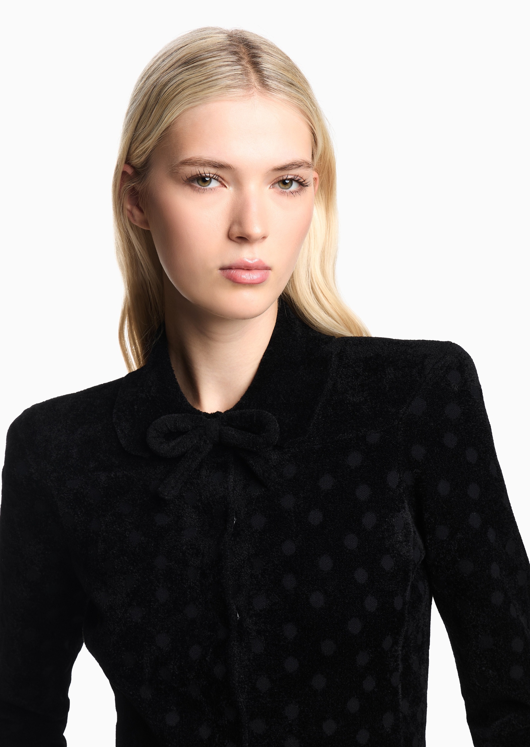 Emporio Armani 女士修身长袖波点提花蝴蝶结西装外套