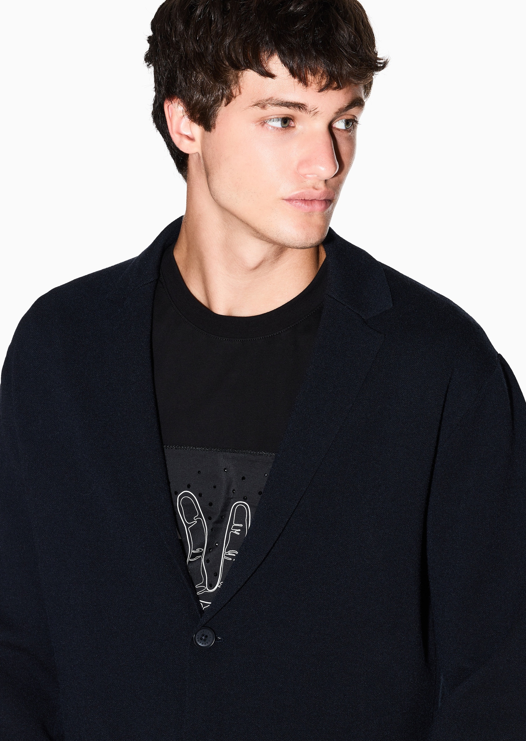 ARMANI EXCHANGE 男士长袖平驳领单排扣纯色西装外套