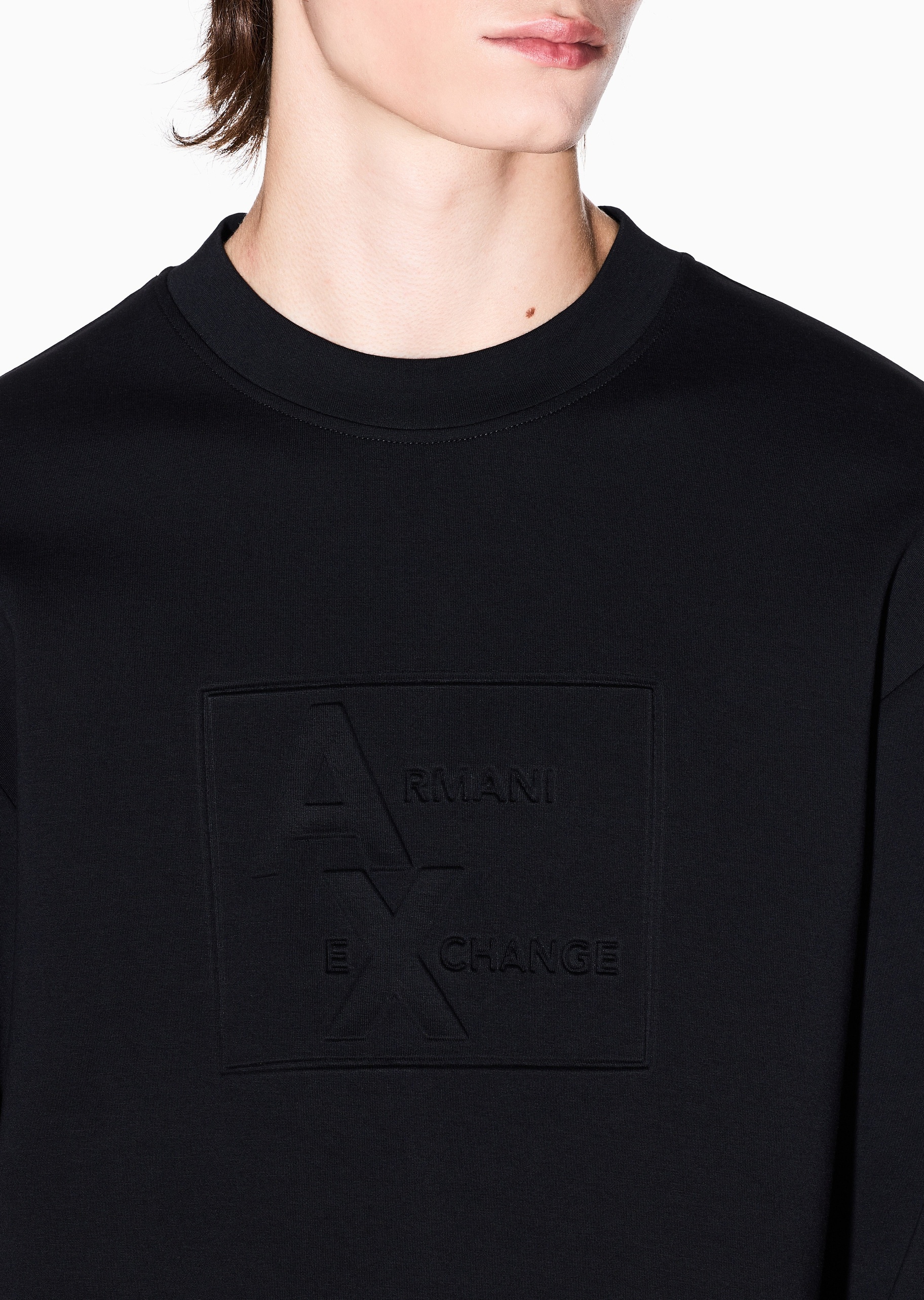 ARMANI EXCHANGE 男士运动风情侣压花落肩套头圆领卫衣