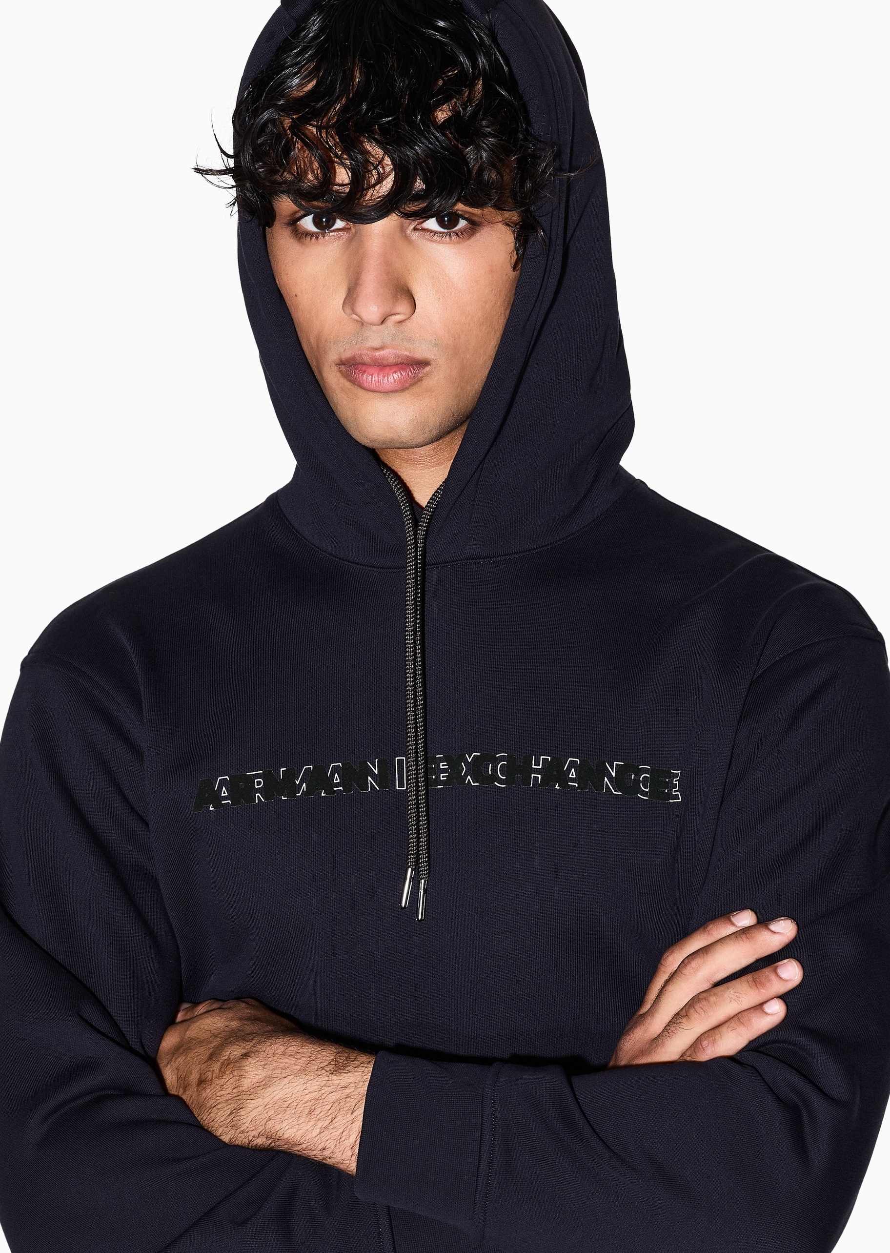 ARMANI EXCHANGE 男士连帽套头宽松重磅运动风印花卫衣