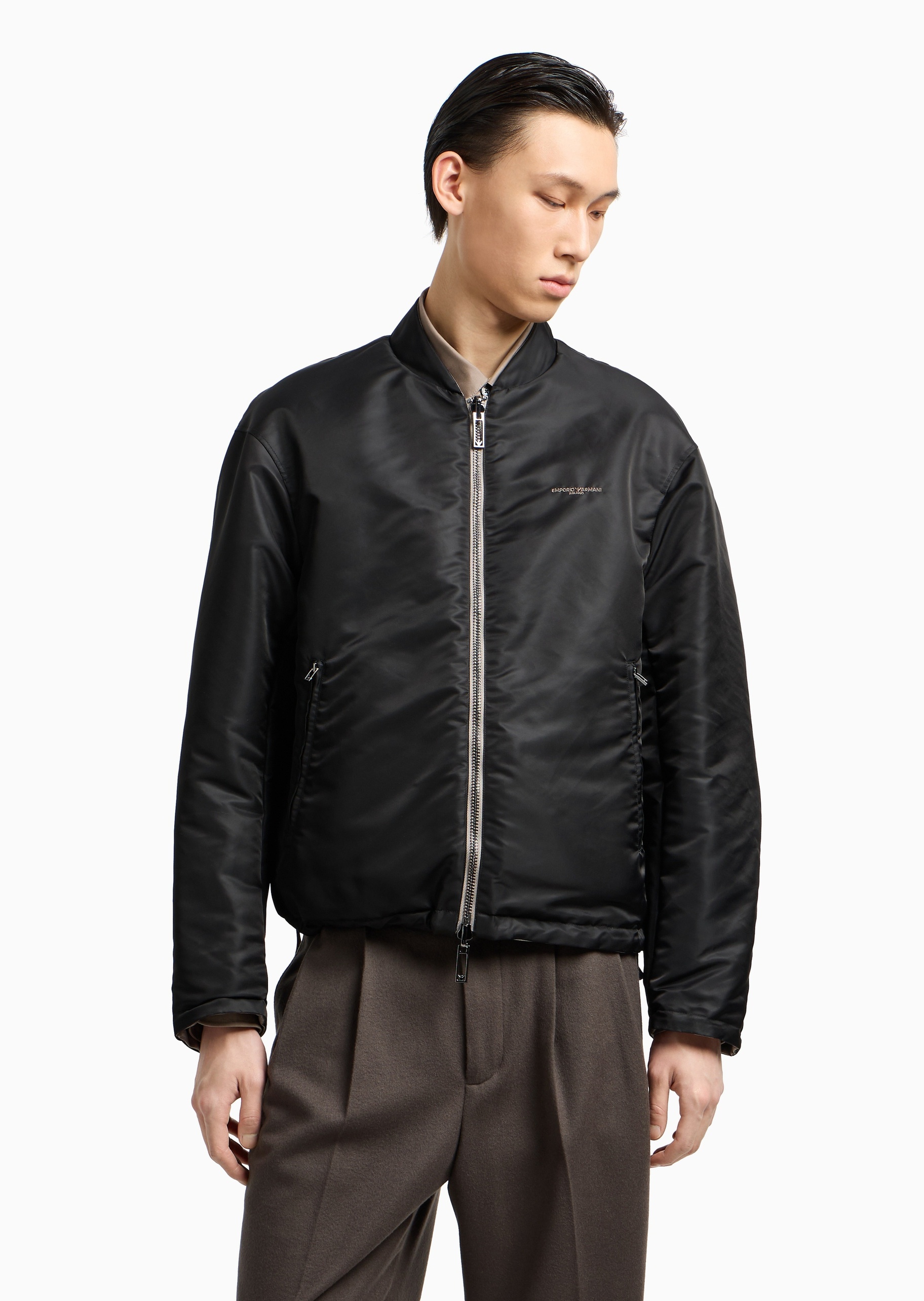 Emporio Armani 男士短款长袖棒球领双面两穿拉链棉服