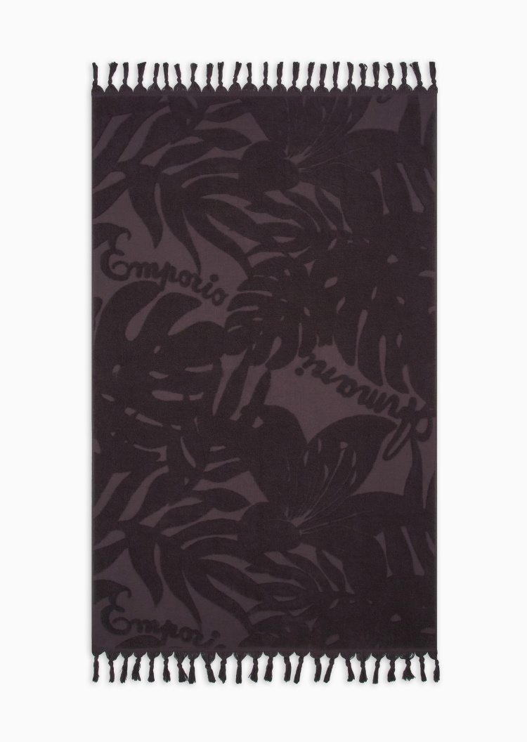 Emporio Armani 男女同款纯棉长方形提花流苏沙滩毛巾