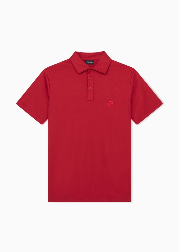 Giorgio Armani 男士纯棉合身短袖翻领刺绣Polo衫