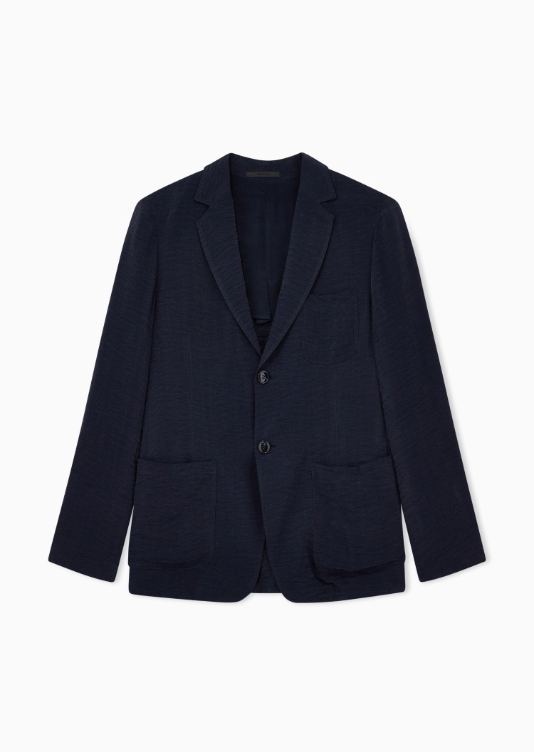 Giorgio Armani 男士长袖平驳领单排扣人字纹西装外套