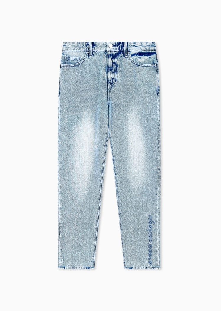ARMANI EXCHANGE 女士纯棉中腰直筒水洗刺绣牛仔裤