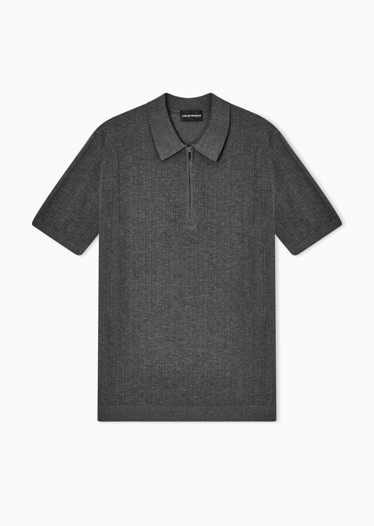 Emporio Armani 男士纯棉短袖翻领半拉链针织Polo衫