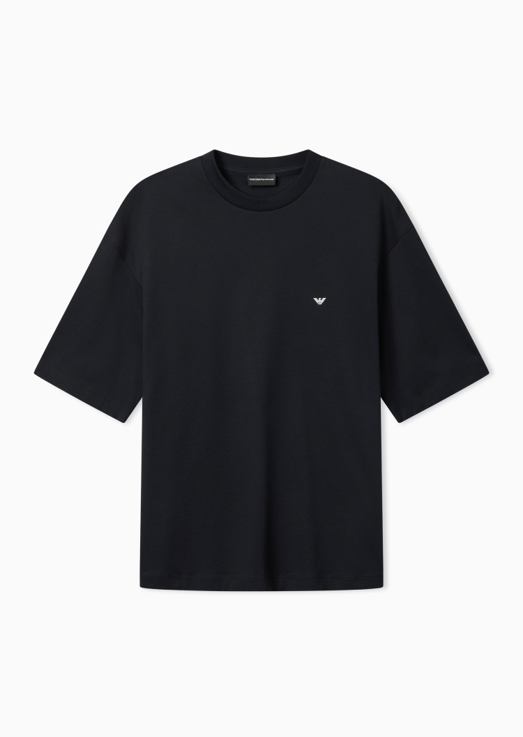 Emporio Armani 男士纯棉重磅宽松短袖圆领落肩T恤