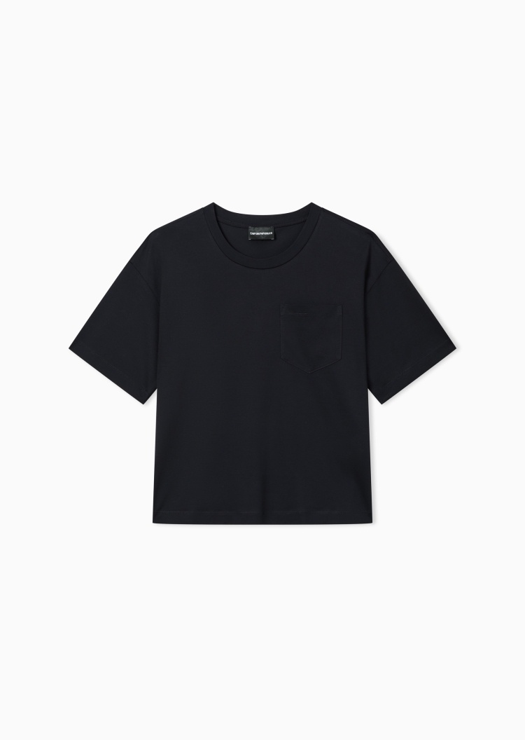 Emporio Armani 女士纯棉宽松短袖圆领纯色贴袋T恤