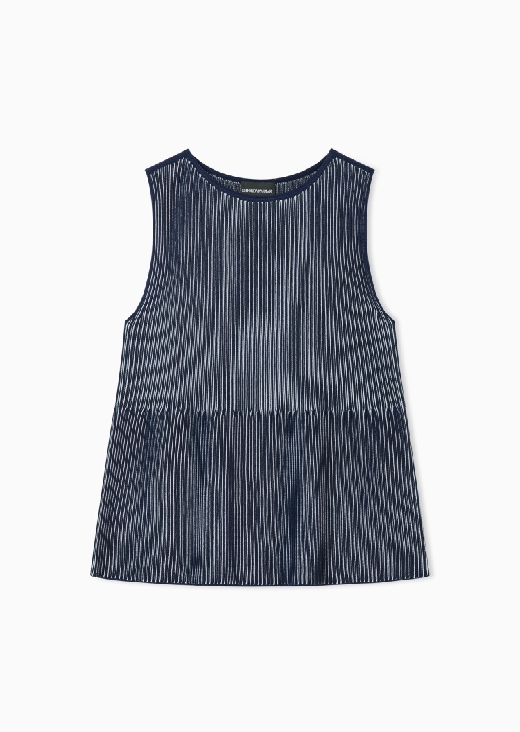 Emporio Armani 女士无袖圆领坑条纹理优雅针织衫