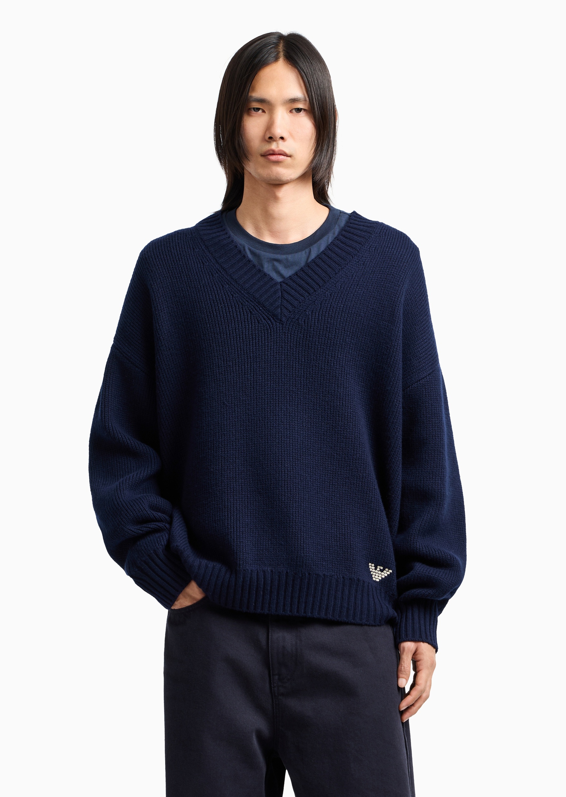 Emporio Armani 男士宽松休闲学院风套头针织毛衣