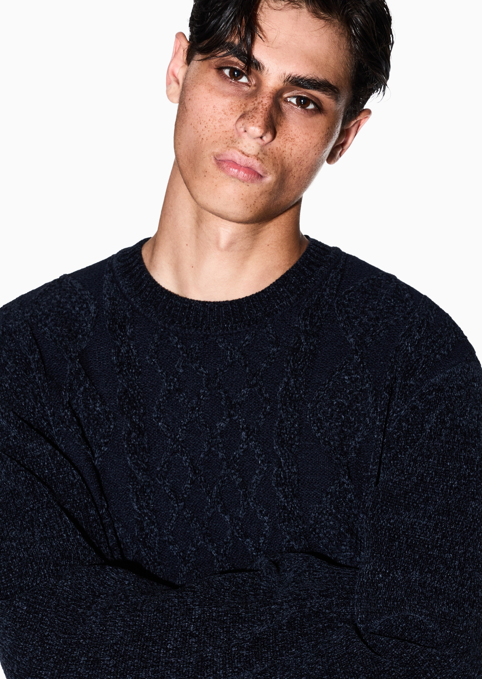 ARMANI EXCHANGE 男士羊毛混纺老钱风绞花套头针织毛衣