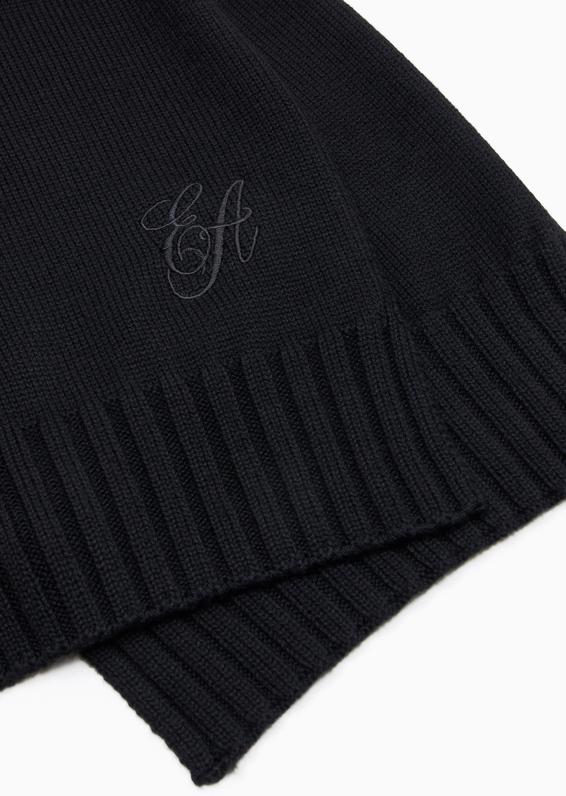 Emporio Armani 女士全绵羊毛长方形刺绣纯色围巾