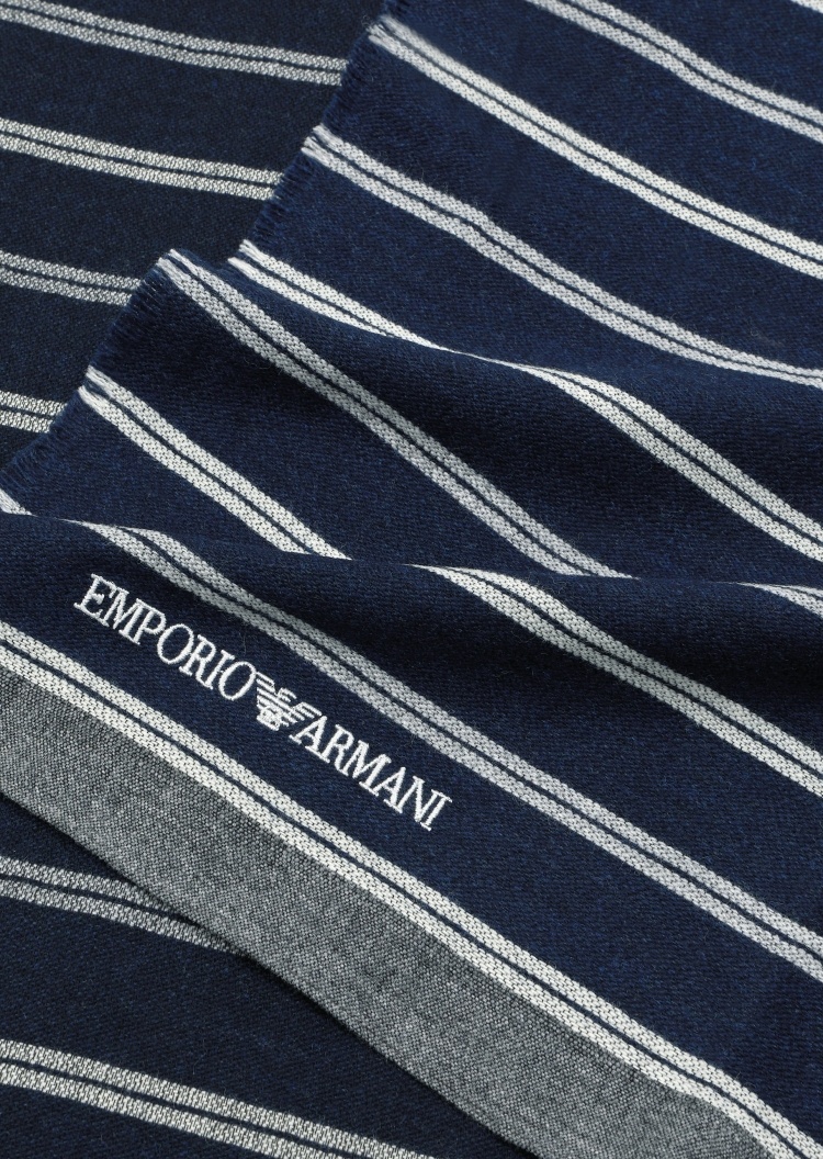 Emporio Armani 男士绵羊毛长方形竖条纹提花围巾