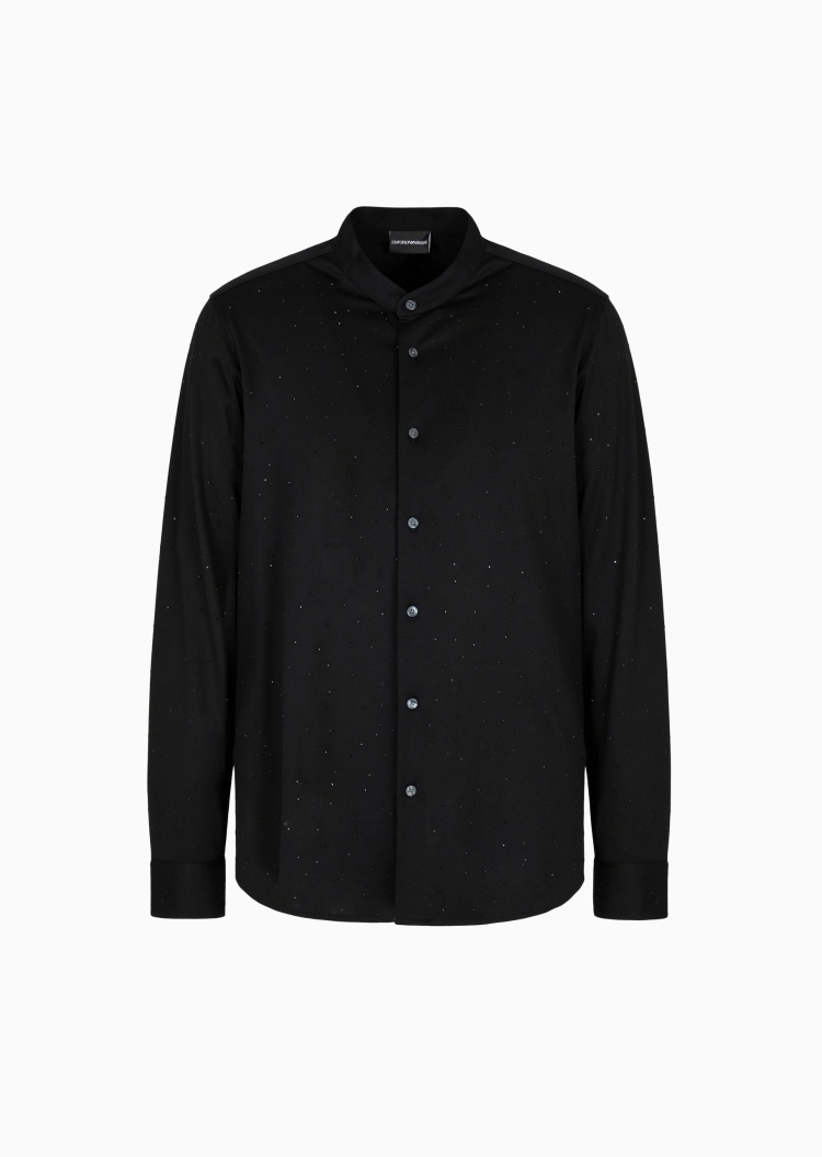 Emporio Armani 男士莱赛尔混纺水钻轻奢人夫感立领衬衫