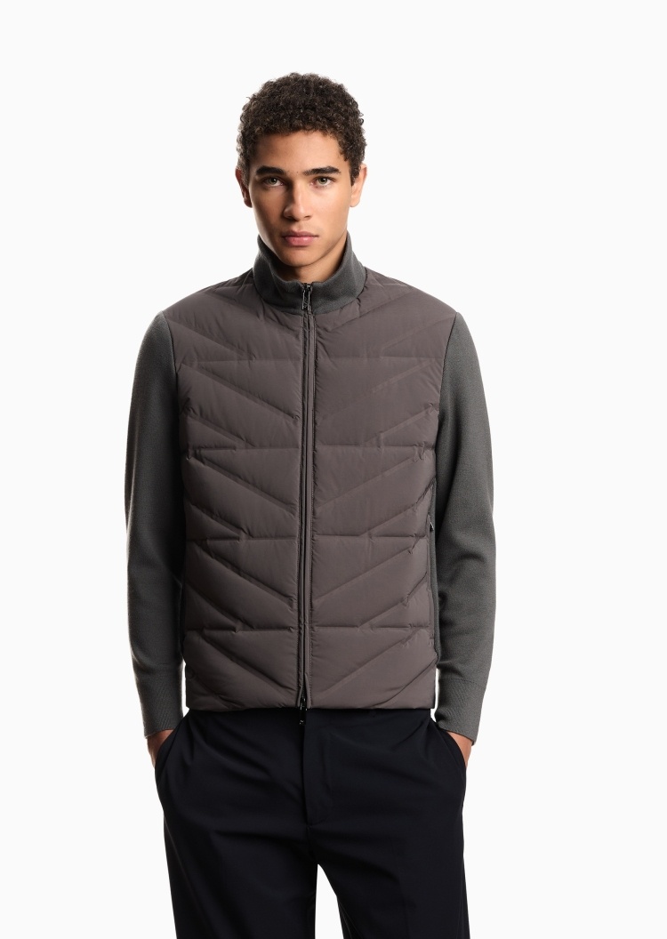 Emporio Armani 男士短款轻薄长袖立领假两件拉链门襟羽绒服