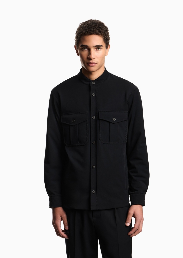 Emporio Armani 男士轻奢长袖休闲人夫感立领衬衫