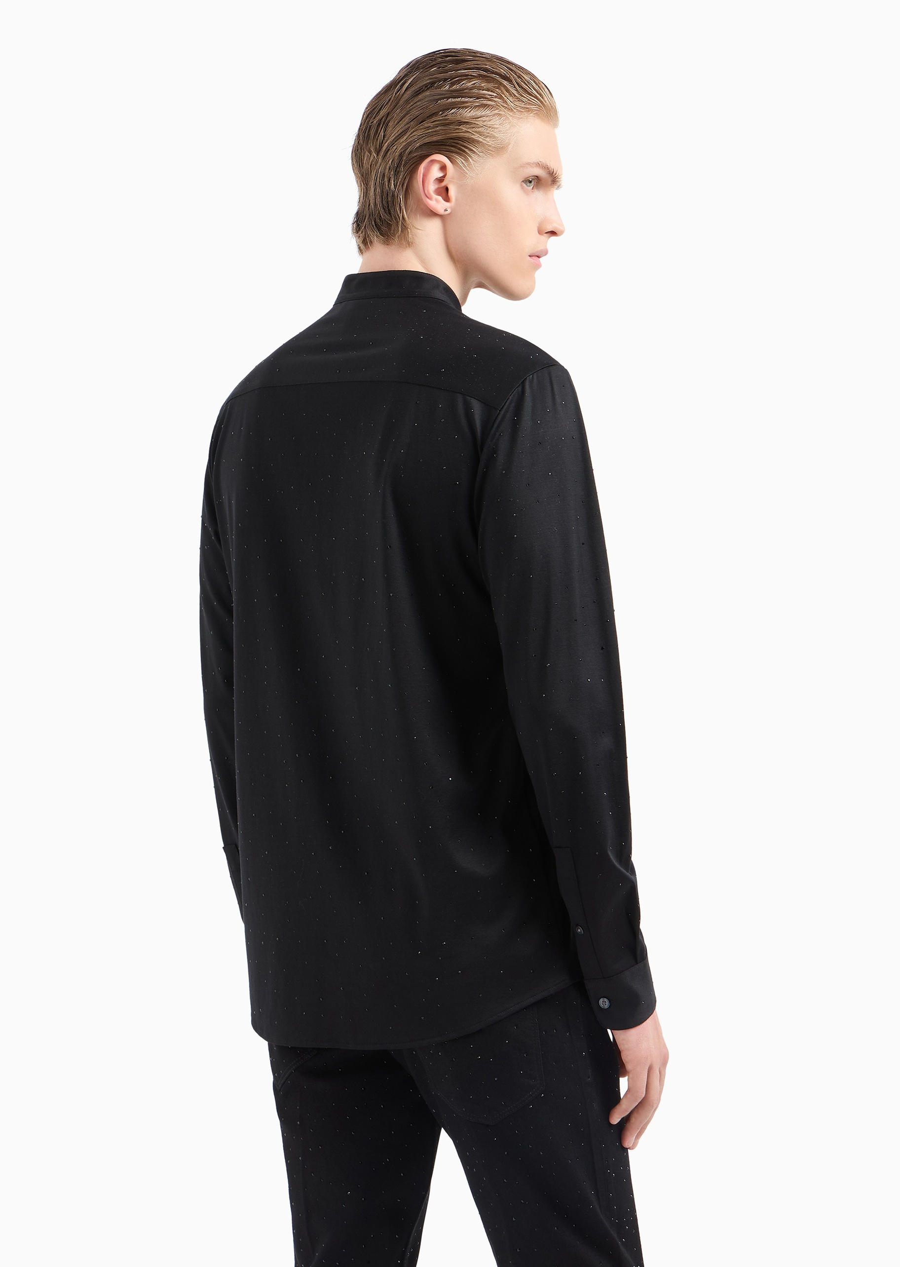 Emporio Armani 男士莱赛尔混纺水钻轻奢人夫感立领衬衫