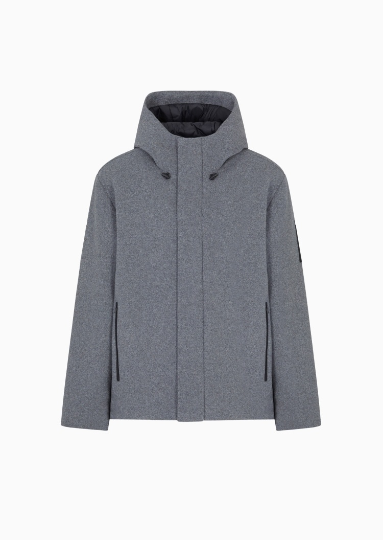 EA7 男士短款绵羊毛长袖连帽休闲运动棉服