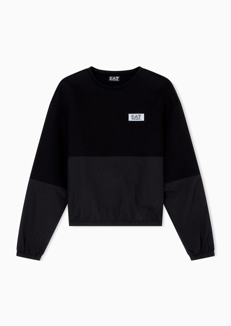 EA7 女士短款运动风圆领重磅套头卫衣