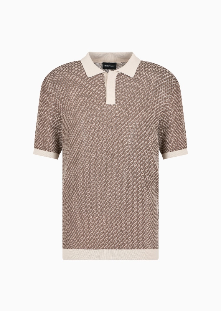 Emporio Armani 男士混纺Polo领翻领合身商务休闲短袖针织衫