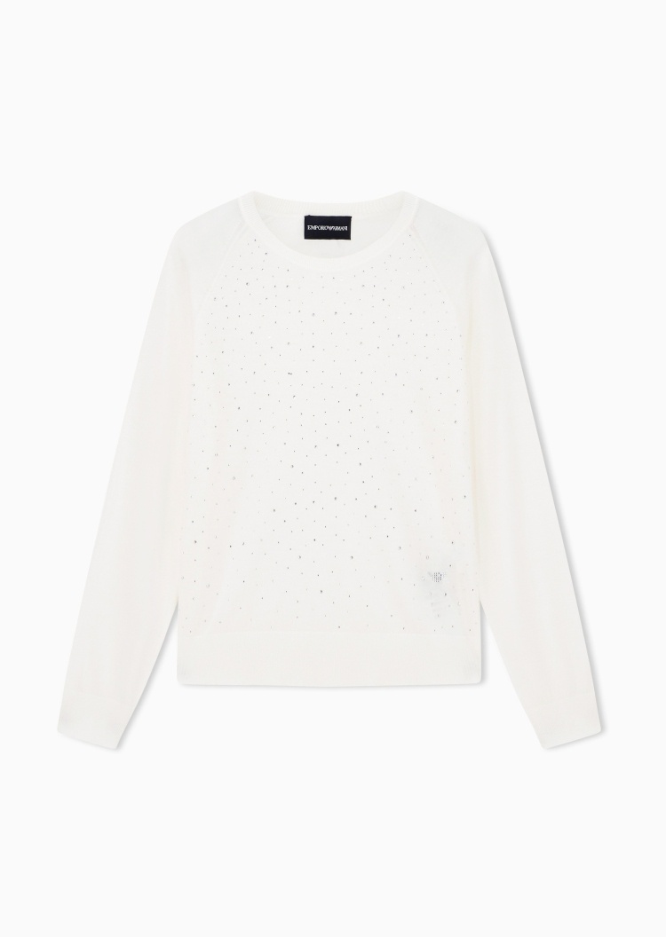 Emporio Armani 女士圆领绵羊毛水钻套头针织毛衣