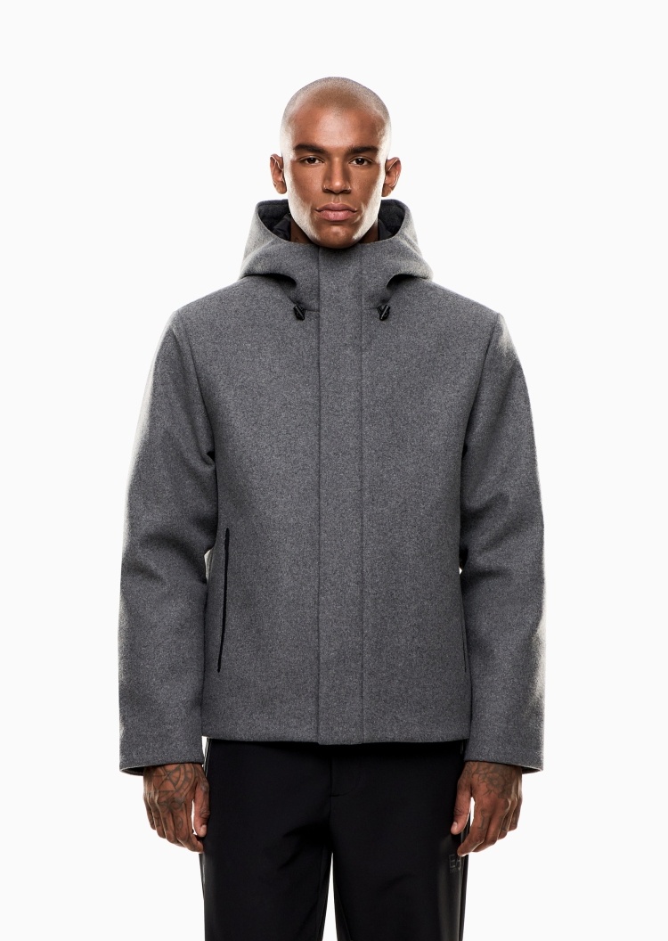 EA7 男士短款绵羊毛长袖连帽休闲运动棉服