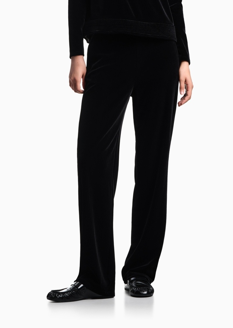 Emporio Armani 女士直筒垂感复古松弛感丝绒弹力休闲裤