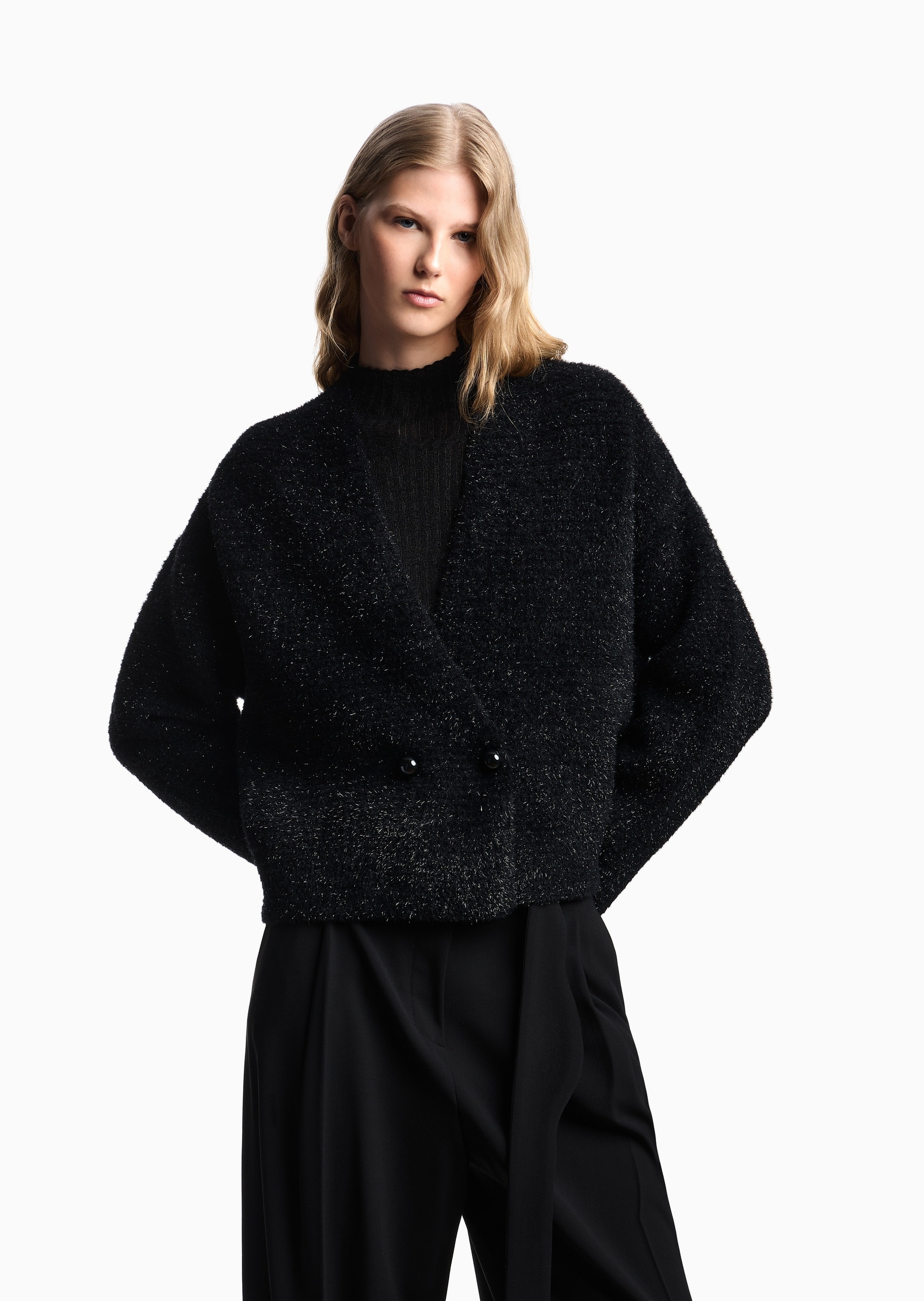 Emporio Armani 女士混纺合身商务休闲通勤针织开衫