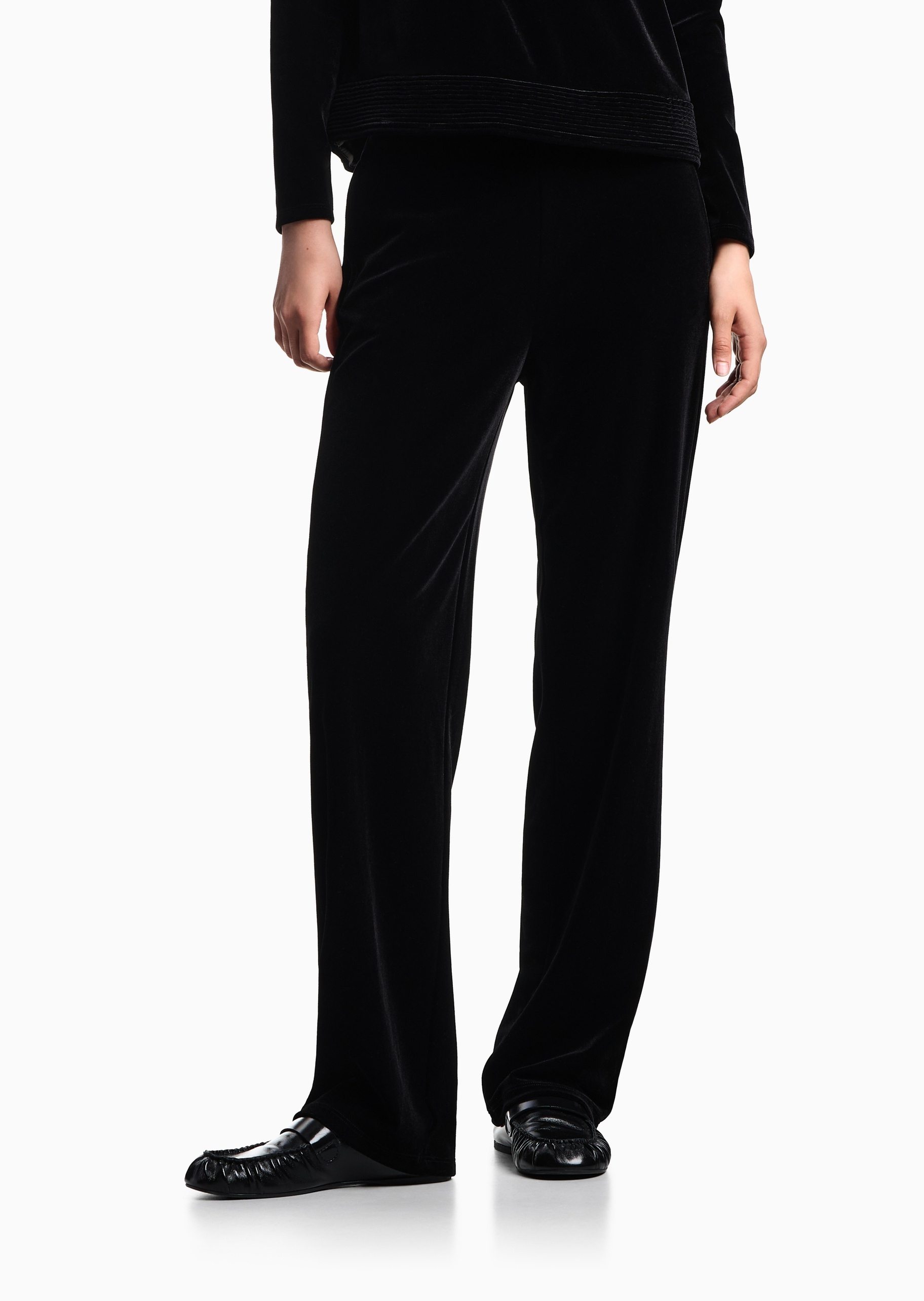 Emporio Armani 女士直筒垂感复古松弛感丝绒弹力休闲裤