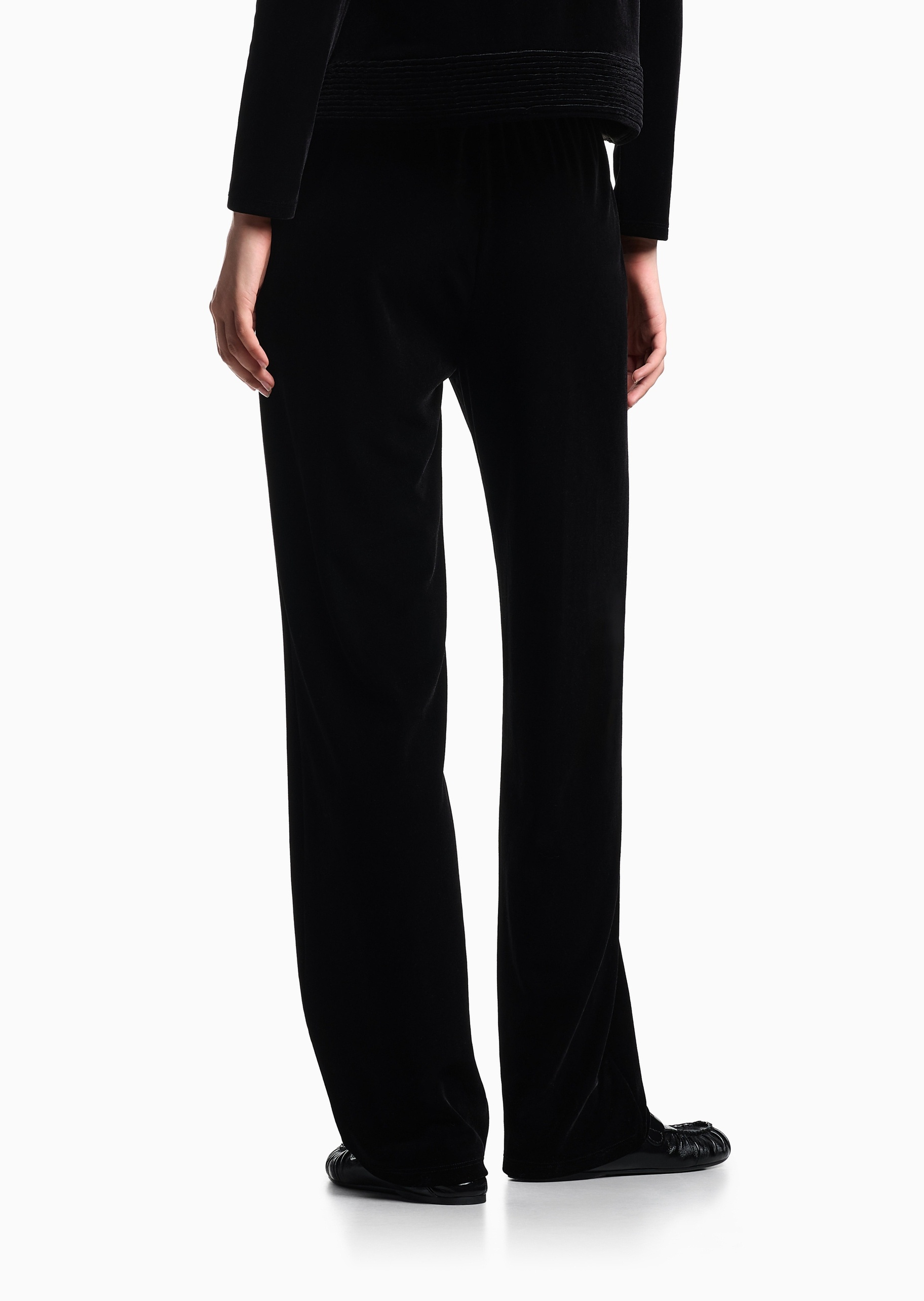 Emporio Armani 女士直筒垂感复古松弛感丝绒弹力休闲裤