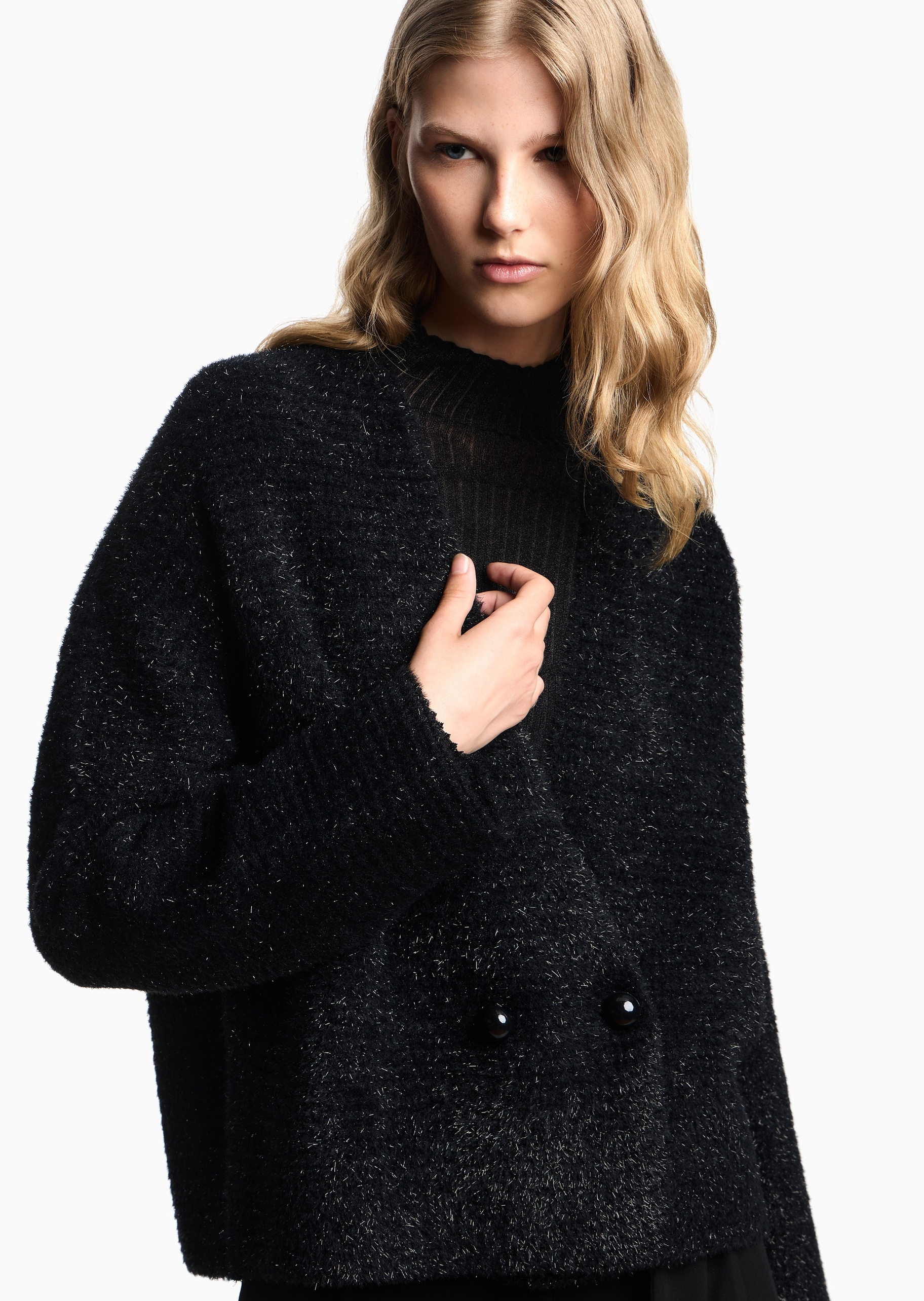 Emporio Armani 女士混纺合身商务休闲通勤针织开衫