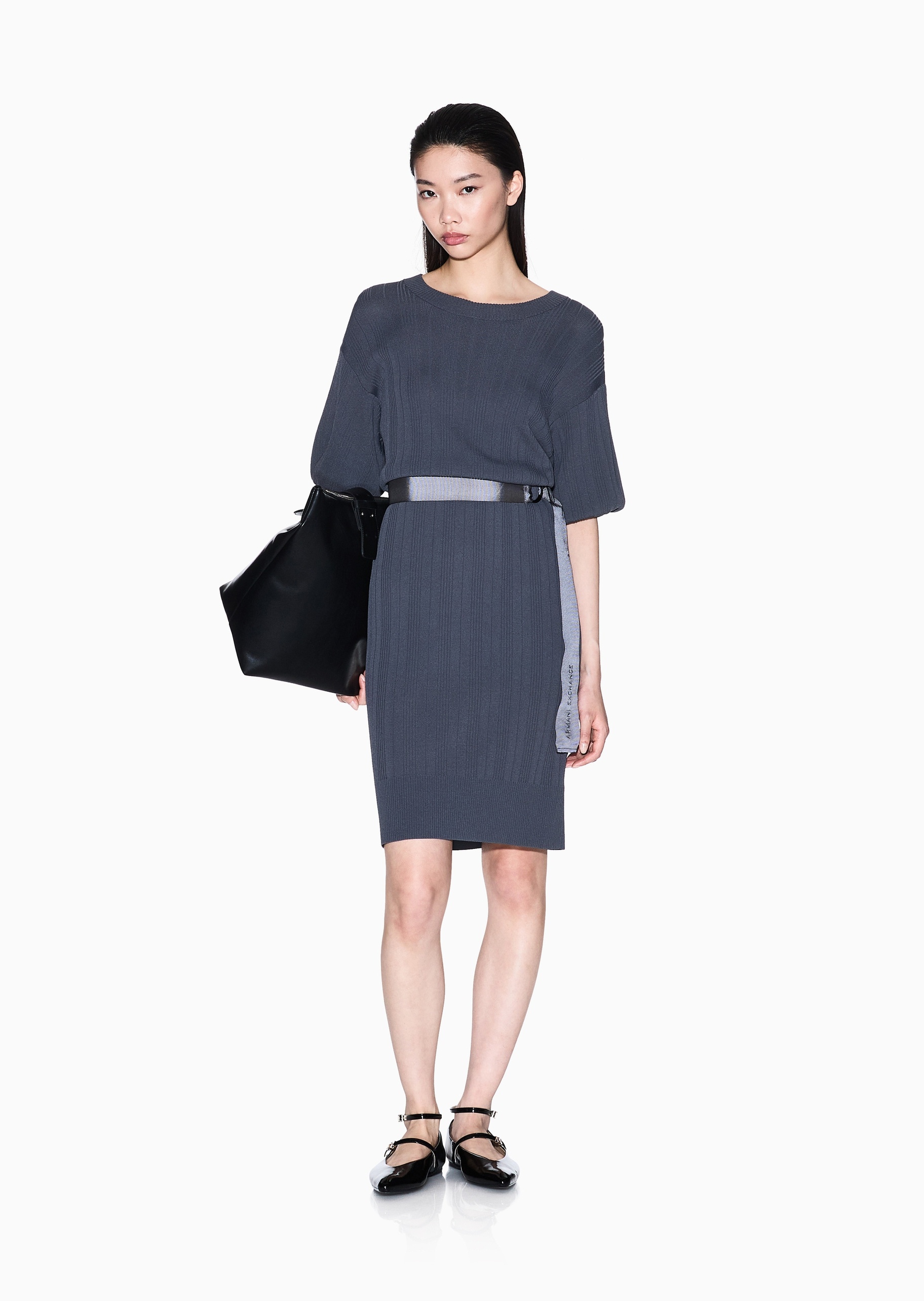 ARMANI EXCHANGE 女士短款圆领配腰带优雅气质针织连衣裙