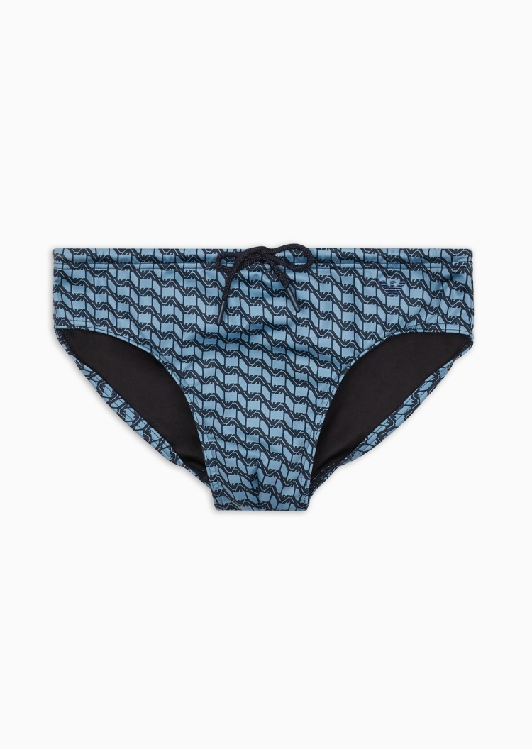 Emporio Armani 男士弹力系带三角通体鹰标提花泳裤