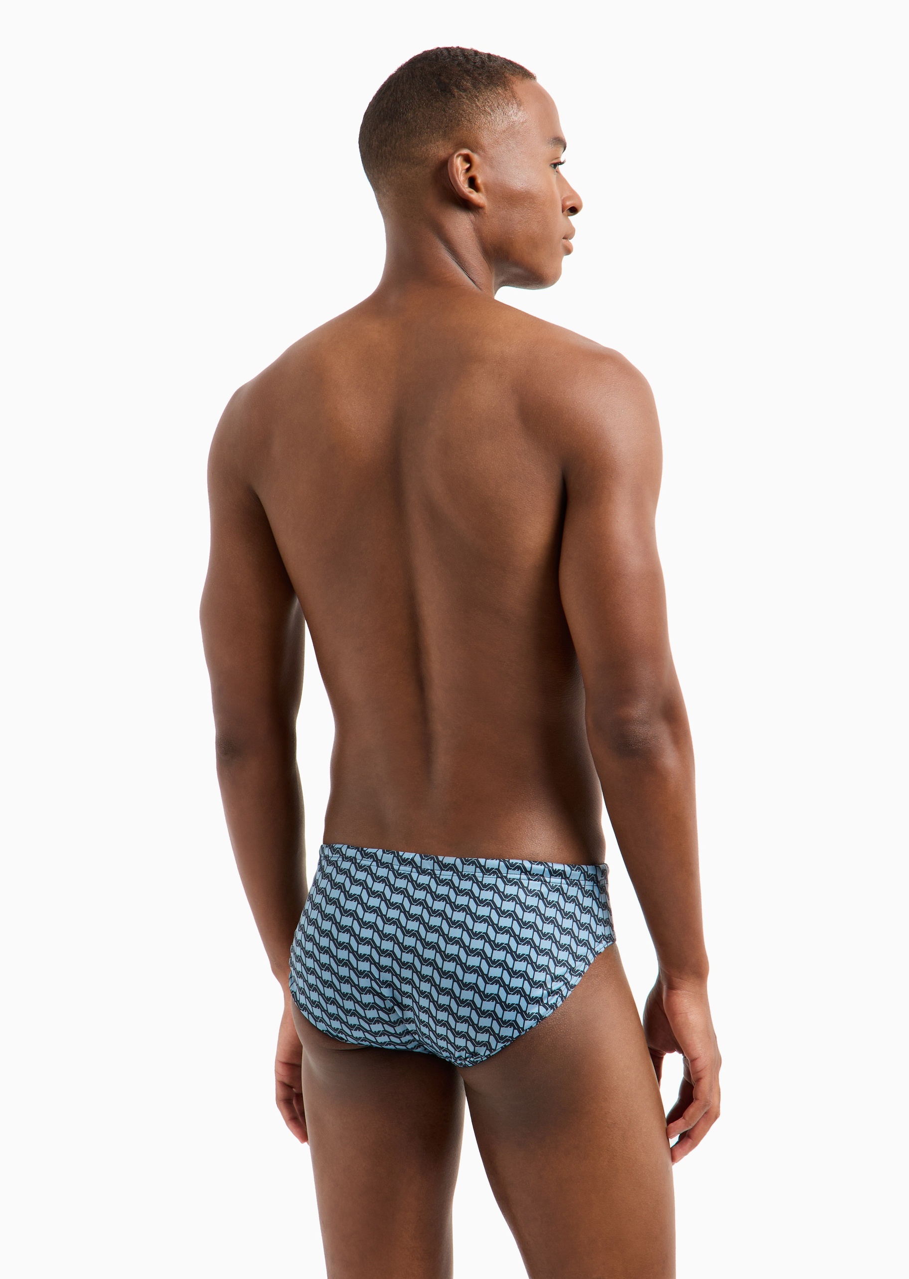 Emporio Armani 男士弹力系带三角通体鹰标提花泳裤
