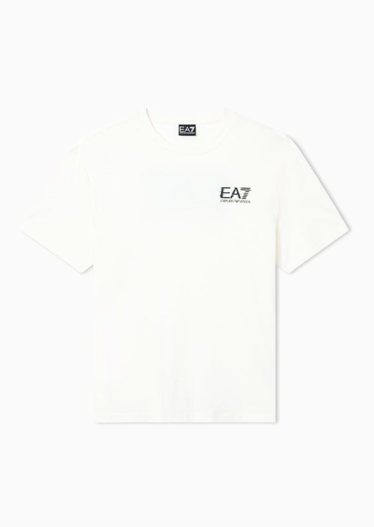 EA7 男士纯棉宽松短袖圆领撞色印花运动T恤