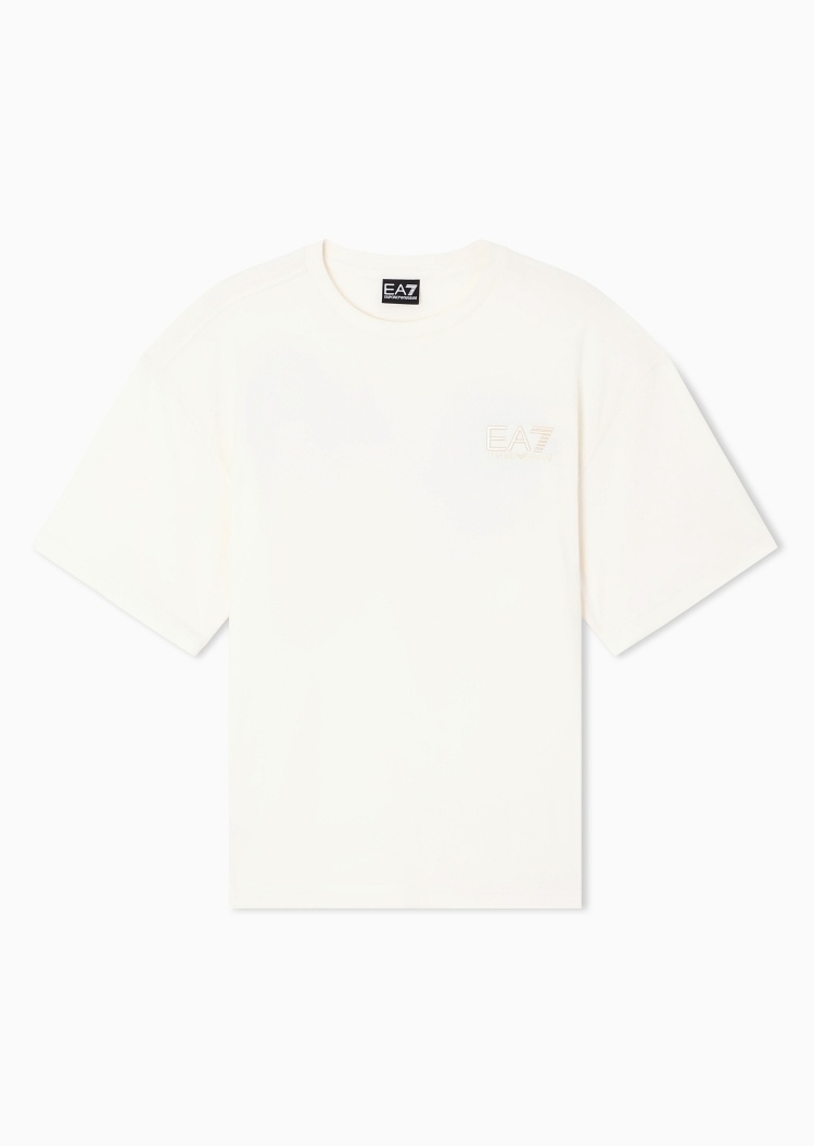 EA7 男士纯棉宽松短袖圆领刺绣印花运动重磅T恤