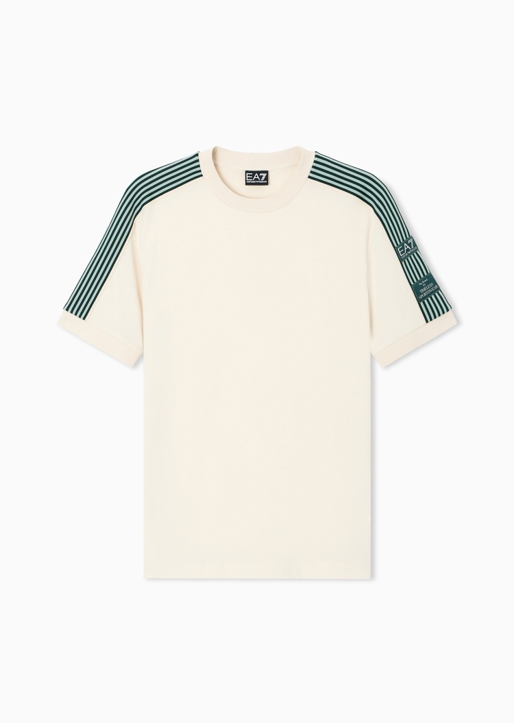 EA7 男士合身短袖圆领撞色条纹运动T恤