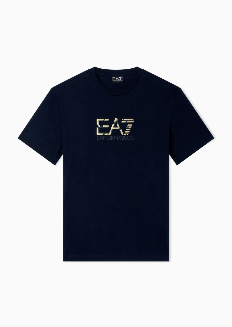 EA7 男士纯棉合身短袖圆领撞色LOGO运动T恤