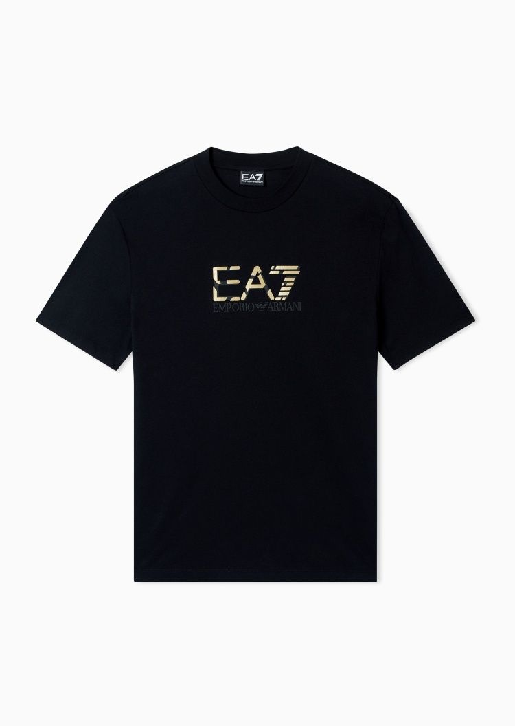 EA7 男士纯棉合身短袖圆领撞色LOGO运动T恤