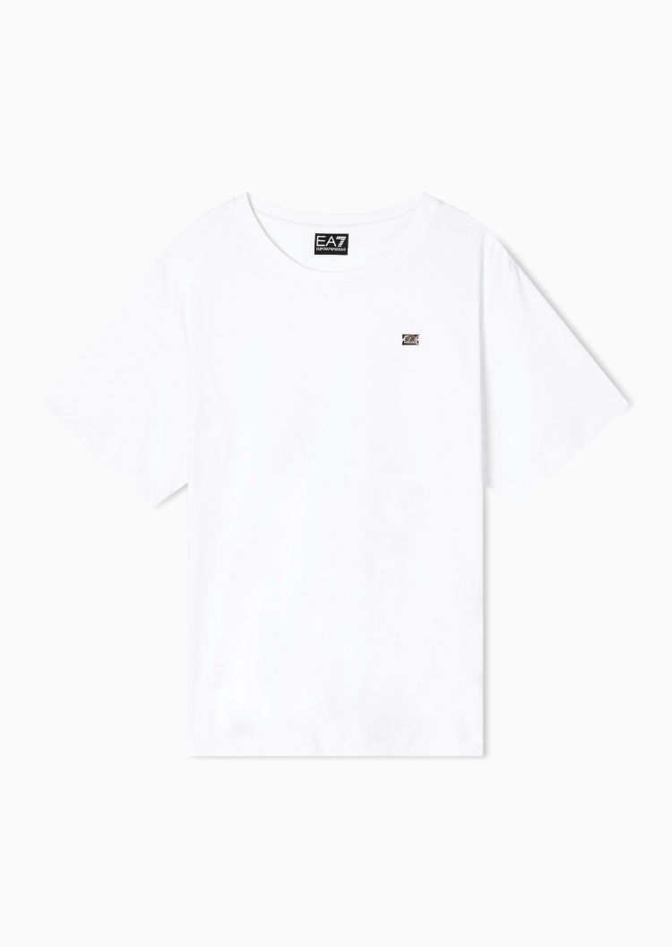 EA7 女士纯棉弹力宽松短袖圆领纯色运动T恤