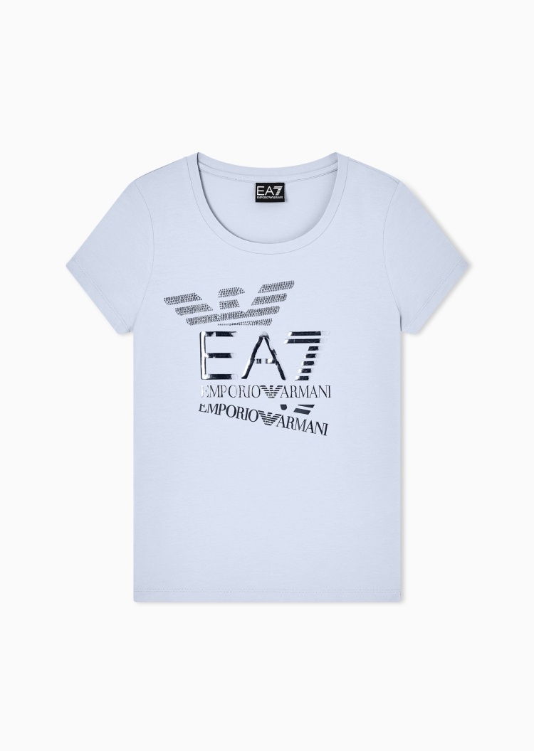 EA7 女士纯棉弹力修身短袖圆领水钻印花轻薄T恤