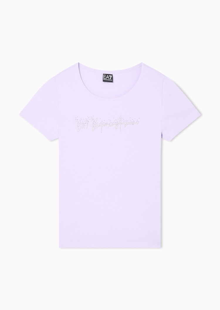 EA7 女士纯棉弹力修身短袖圆领水钻徽标轻薄T恤