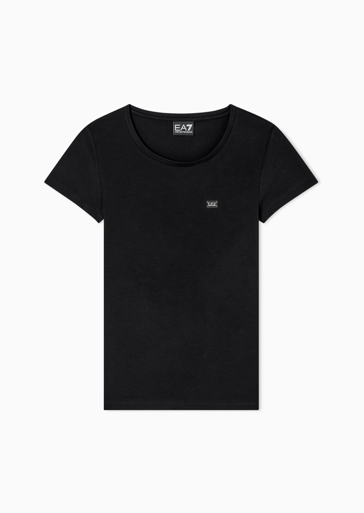 EA7 女士纯棉弹力修身短袖圆领纯色运动轻薄T恤