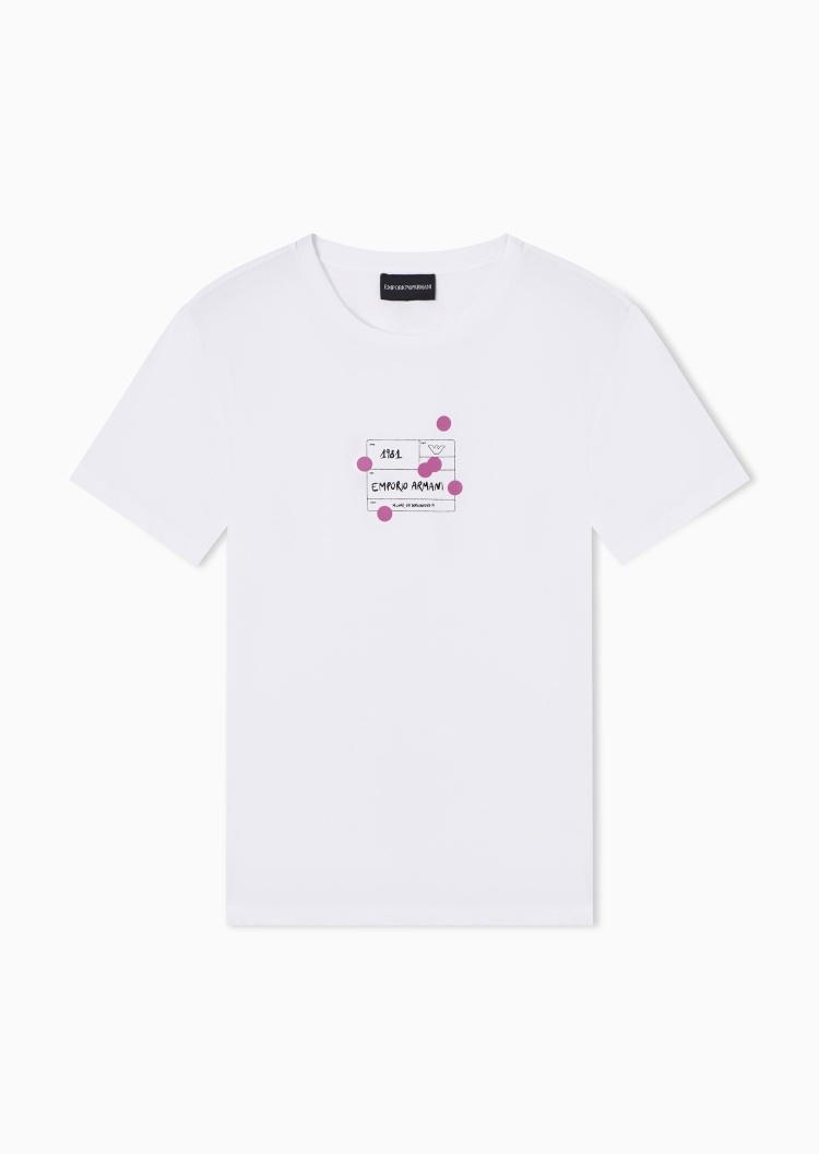 Emporio Armani 女士纯棉合身短袖圆领印花休闲T恤